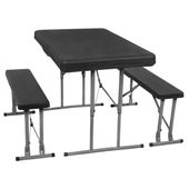 Zestaw cateringowy, turystyczny stół z 2 ławkami składany na bankiet, czarno-szary