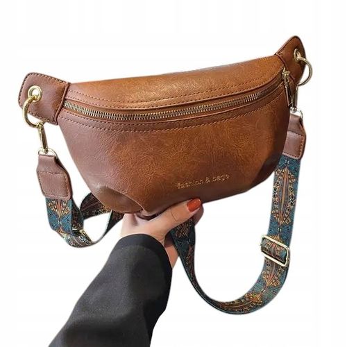 Torebka Damska Nerka BRĄZOWA Pojemna na Ramię Pasek Kolorowy Złoty Zamek na Arena.pl