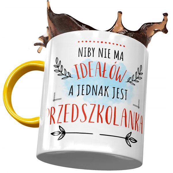 Kubek Żółty Dla Przedszkolanki Niby Nie Ma Ideałów Z Nadrukiem Ze Zdjęciem zdjęcie 1