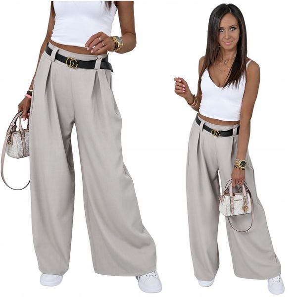 MODNE SPODNIE Z SZEROKĄ NOGAWKĄ I PASKIEM MICHELL! WZ.1 zdjęcie 1