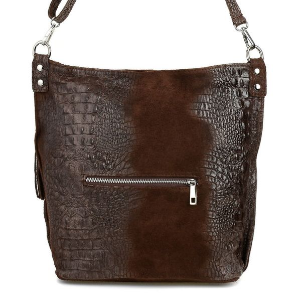 VERA PELLE torebka zamszowa worek kroko z paskiem na ramię V476 c.brązowa zdjęcie 3