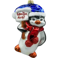 Bombka choinkowa: Pingwin z tabliczką "Wesołych Świąt"