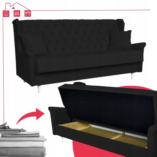 Sofa 3osobowa rozkładana z funkcją spania WELUR czarna GAJA Family Meble na Arena.pl