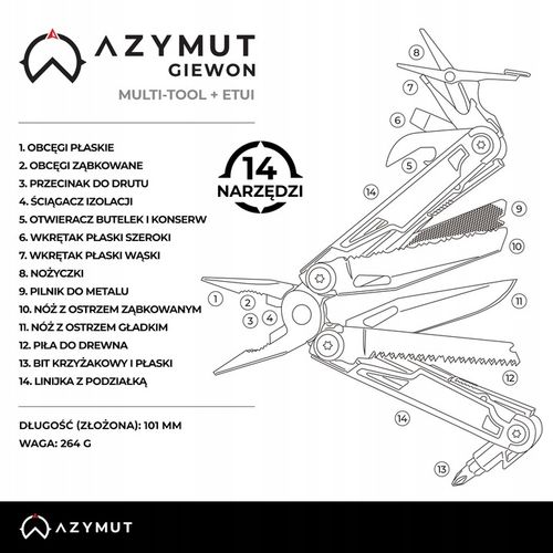 MULTITOOL AZYMUT GIEWON 14 NARZĘDZI + KABURA na Arena.pl