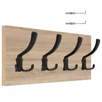WIESZAK ŚCIENNY PANELOWY 4 MOCNE DUŻE CZARNE HAKI LOFT 45x18CM DĄB SONOMA