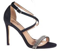 Sandały na obcasie szpilce 10,5 cm. czarne brokatowe Rozmiar obuwia - 38