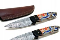 Nóż ręcznie wykonany bushcraft survival stal damasceńska skórzane etui J896