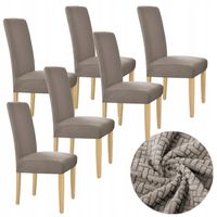 ZESTAW 6 SZT. POKROWIEC NA KRZESŁO SZARY BEŻ ŻAKARD ELASTYCZNY