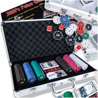 ZESTAW DO POKERA TEXAS 300 ŻETONÓW 2 TALIE 5 KOŚCI ELEGANCKA MOCNA WALIZKA