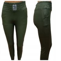 SPODNIE PARROT EKO SKÓRA WYSOKI STAN OLIWKOWE Z KIESZENIAMI MIEGO XL/2XL