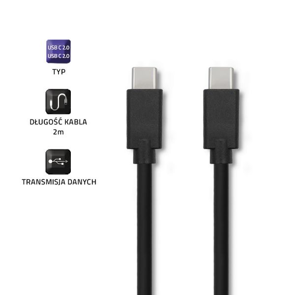 Qoltec Kabel USB 2.0 typ C męski | USB 2.0 typ C męski | 2m | Czarny zdjęcie 5