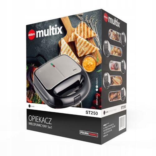 Opiekacz wielofunkcyjny ST250 Eldom 5 w 1 Tosty Grill Gofry Orzeszki na Arena.pl