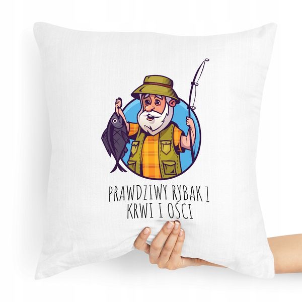 Poduszka Prezent Dla Wędkarza Prawdziwy Rybak Z Nadrukiem Ze Zdjęciem zdjęcie 1