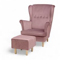 Różowy Fotel Uszak + Podnóżek + Poduszka GRATIS