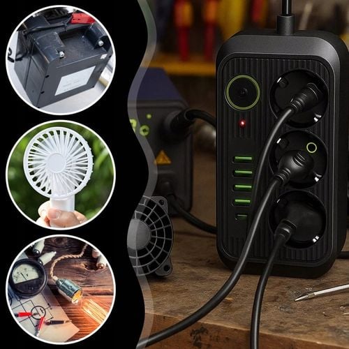 PRZEDŁUŻACZ LISTWA ZASILAJĄCA 1.8M 3 GNIAZDA 230V + 5X USB USB-C ŁADOWARKA na Arena.pl