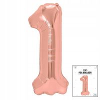 BALON FOLIOWY CYFRĄ CYFERKA 1 ROSE GOLD NA IMPREZE URODZINOWĄ 40cm