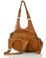 Włoska torebka skórzana z kieszenią z przodu retro bag handmade - MARCO MAZZINI brąz camel