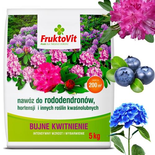 NAWÓZ FRUKTOVIT DO RODODENDRONÓW HORTENSJI KWAŚNOLUBNYCH GRANULAT 5 KG na Arena.pl