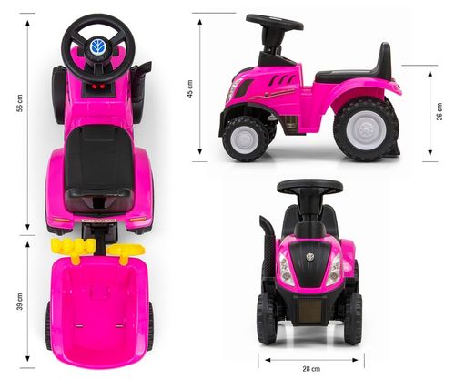 Jeździk TRAKTOR Z PRZYCZEPKĄ GRABKI ŁOPATKA New Holland T7 auto różowy pink na Arena.pl