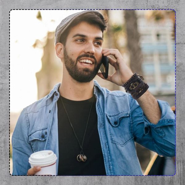 Zestaw 6 brązowych męskich bransoletek plecionych skórzanych zdjęcie 7