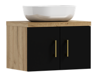 Szafka łazienkowa wisząca MARKUS 60 czarny/dąb z umywalką BLANCO (W5)