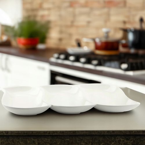 PÓŁMISEK PORCELANOWY TRÓJDZIELNY NA SOSY PRZEKĄSKI SŁODYCZE OWOCE 28X17CM na Arena.pl