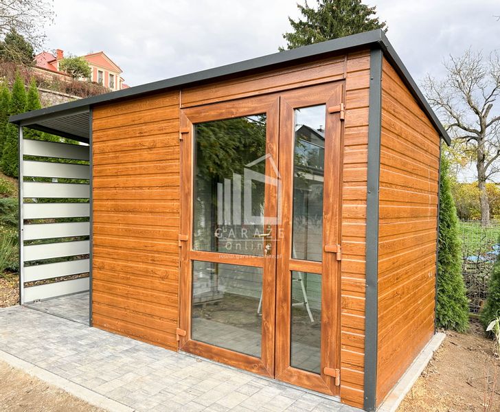 SCHOWEK - DOMEK OGRODOWY 2,5m x 2m + wiata 1,3m spad w tył ID422 zdjęcie 3