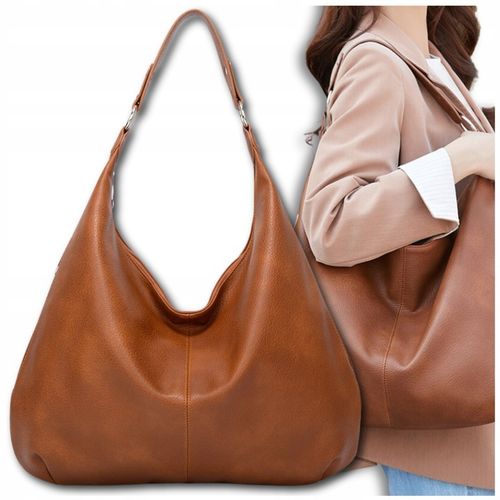 Damska Torebka Skórzana Brązowa Worek Pojemna A4 Duża Na Ramię Pasek Skóra na Arena.pl