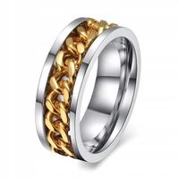 OBRĄCZKA Z ŁAŃCUSZKIEM STAL srebrno złota 17