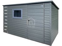 Schowek domek ogrodowy 3×2 + wiata 0,4×2 drzwi okno dach spad w tył PLG247