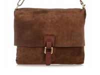 VERA PELLE torebka damska zamszowa listonoszka duża z klapą V312 brązowa