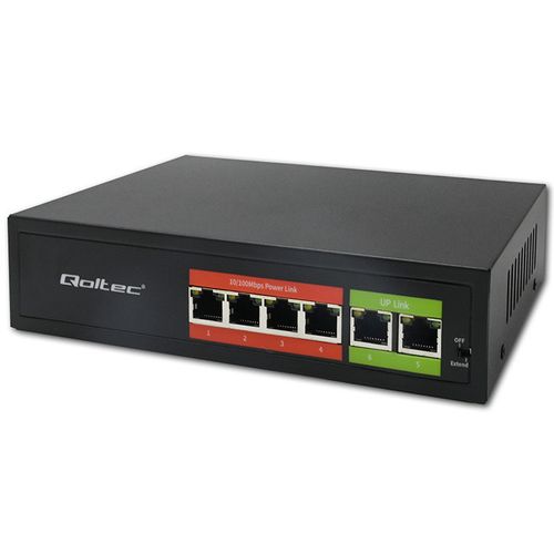 Qoltec Switch PoE 4x RJ45 + 2x Uplink, 65W, Fast Ethernet na Arena.pl