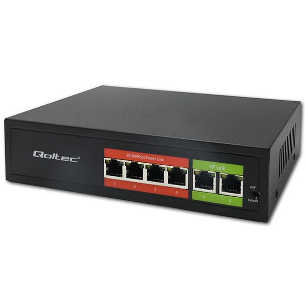 Qoltec Switch PoE 4x RJ45 + 2x Uplink, 65W, Fast Ethernet zdjęcie 10