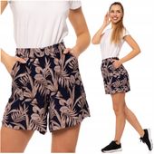 Damskie Szorty Gumka w Pasie Wiskoza Eleganckie Klasyczne Wzorek MORAJ M