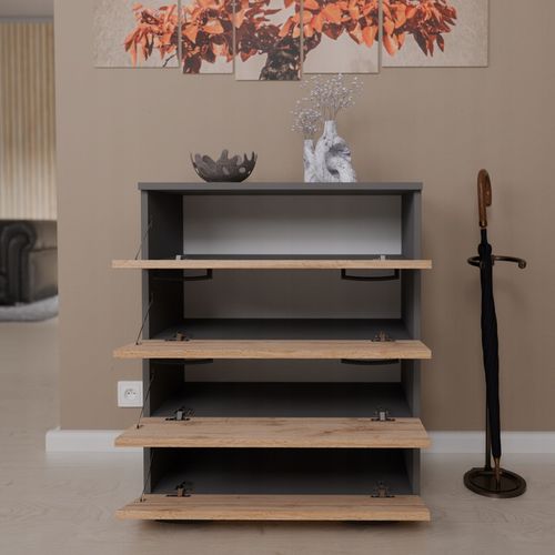 SZAFKA NA BUTY REGAŁ SZARY DĄB WOTAN 71CM 4 PÓŁKI STOJAK BEZ SIEDZISKA na Arena.pl