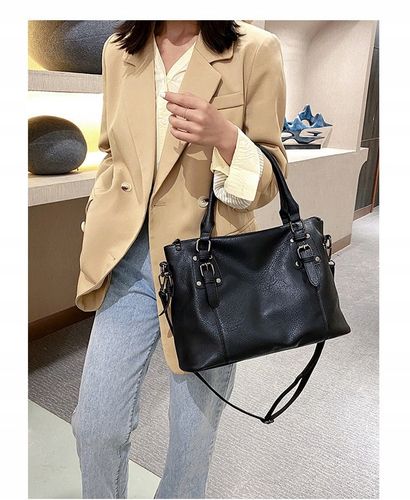 TOREBKA WOREK NA RAMIĘ brąz czarna SHOPPER DO RĘKI pasek jakość na Arena.pl