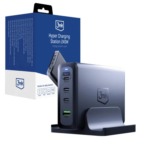 Stacja ładująca 3mk Hyper Charging Station 240W 3x USB-C 1x USB-A - srebrna na Arena.pl