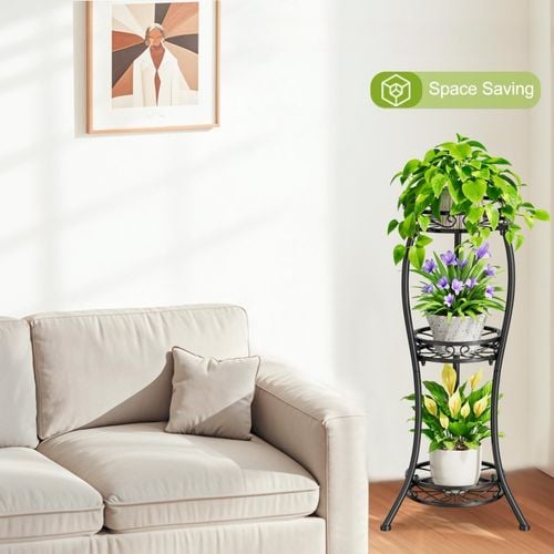 Stojak na Kwiaty Metalowy 3 Poziomy Czarny 86cm Kwietnik Pionowy Loft na Arena.pl