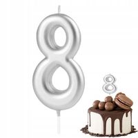 ŚWIECZKA URODZINOWA CYFERKA 8 SREBRNA METALICZNA NA IMPREZĘ URODZINOWĄ