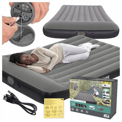 MATERAC DMUCHANY Z POMPKĄ USB ŁÓŻKO DO SPANIA 203 x 152 CM BESTWAY 671BS na Arena.pl