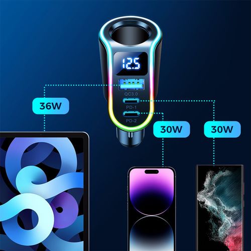 4w1 Szybka ładowarka samochodowa USB-A 2x USB-C PD 150W czarna na Arena.pl