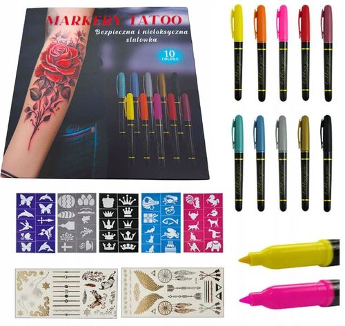 Tatuaze Dla Dzieci Tatuaze Zmywalne Dla Dzieci Szablony + 10x Flamastry na Arena.pl