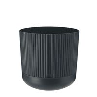 Doniczka plastikowa z podstawką osłonka 14 cm matowa antracytowa prążkowana