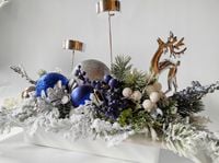 Stroik bożonarodzeniowy duży niebieski srebrny z reniferem dekoracja