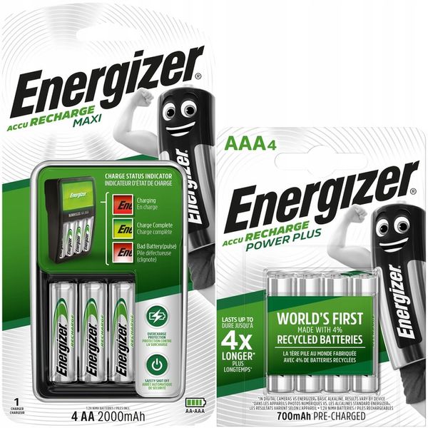 Ładowarka ENERGIZER Maxi R6 R3 + 4x Akumulatorki AA 2000mAh + AAA 700mAh zdjęcie 1