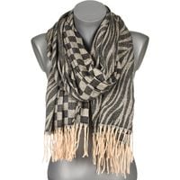 Czarny Duży Szalik Damski Bawełniany Ciepły Szal Szachownica St-23