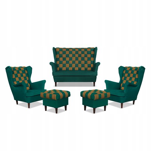 Zestaw uszak CAROL DUO sofa fotele pufy zielono - brązowy na Arena.pl