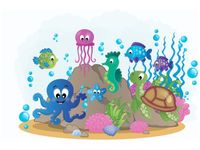 60X40CM NIEBIESKA OŚMIORNICA PRZYJACIELE OBRAZ