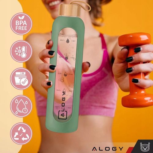 BUTELKA SZKLANA NA WODĘ BIDON MOTYWACYJNA SZCZELNA SILIKONOWE ETUI 1000 ML na Arena.pl