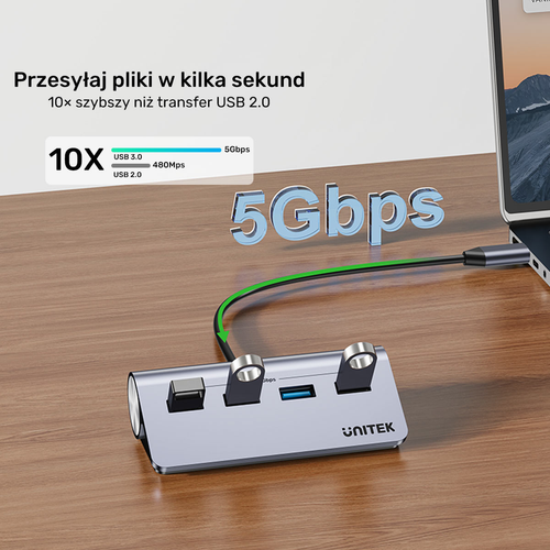 Unitek Ergonomiczny hub USB-C | 4x USB-A | 5Gbps na Arena.pl